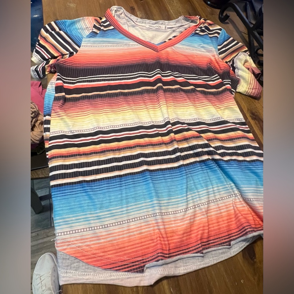 Colorful Striped V-Neck Top
